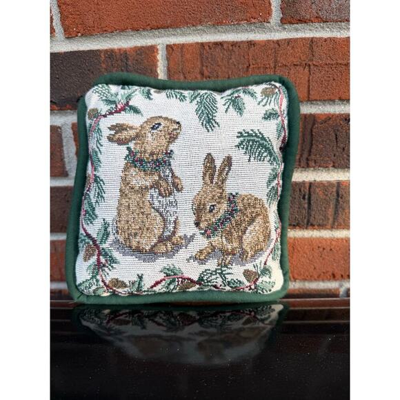Unknown Other - Tapestry Bunny Rabbit Pillow Red Velvet Back 8x8